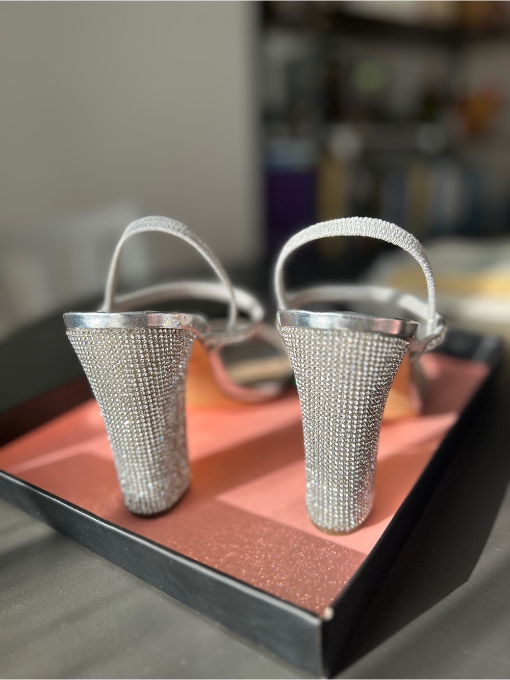 Nina Shimmering Silver Rhinestone Block Heel - Picture 4 of 9